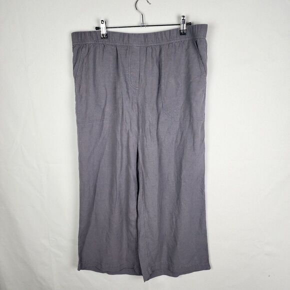 Pure J. Jill Size Medium Petite Linen Blend Pull on Pants Wide Leg Gray - Picture 1 of 7